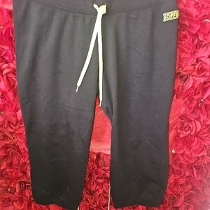 Soffe Women's Black Capri Joggers with Green Drawstring Size Medium